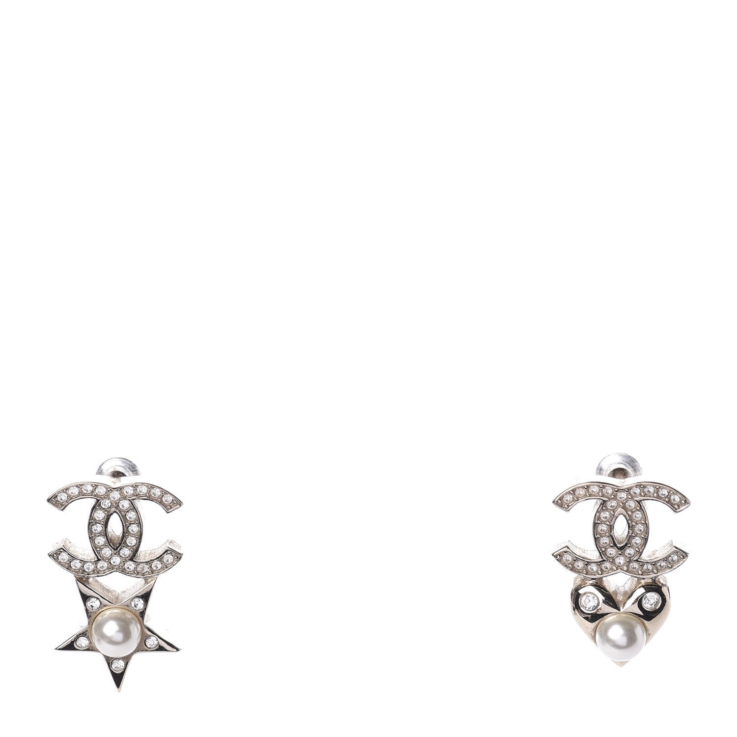 Chanel Crystal Pearl Charming Winter CC Star Heart Earrings Gold 1 of 5