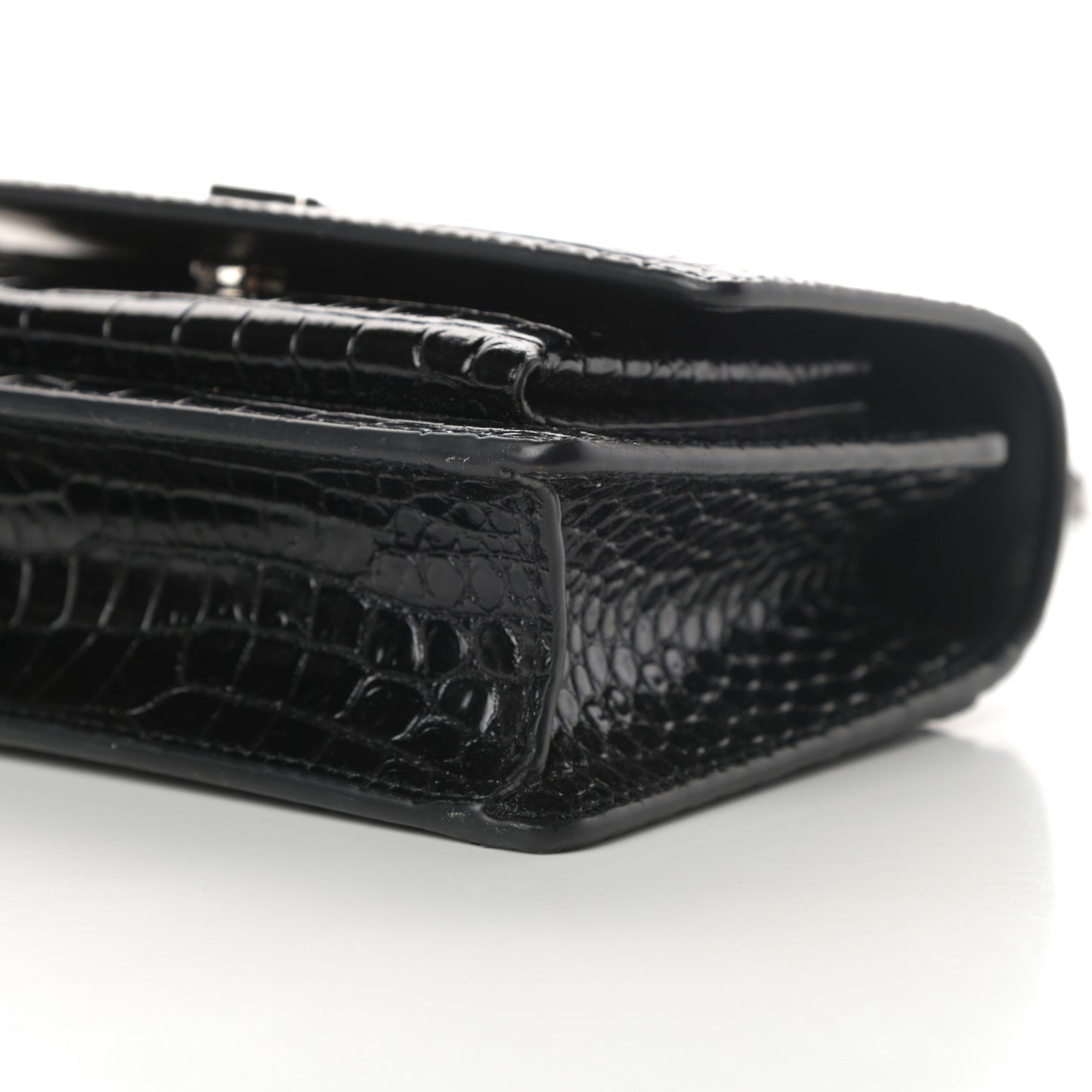 Calfskin Crocodile Embossed Monogram Sunset Chain Wallet Black