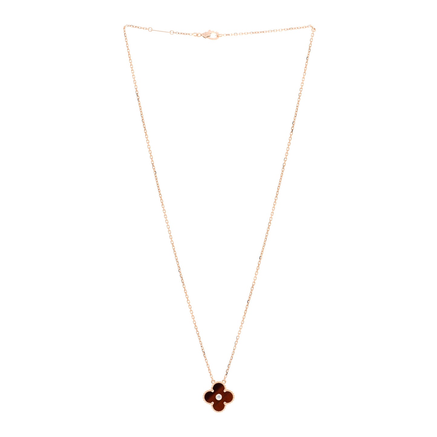 18K Rose Gold Diamond Bulls Eye Vintage Alhambra Pendant Necklace
