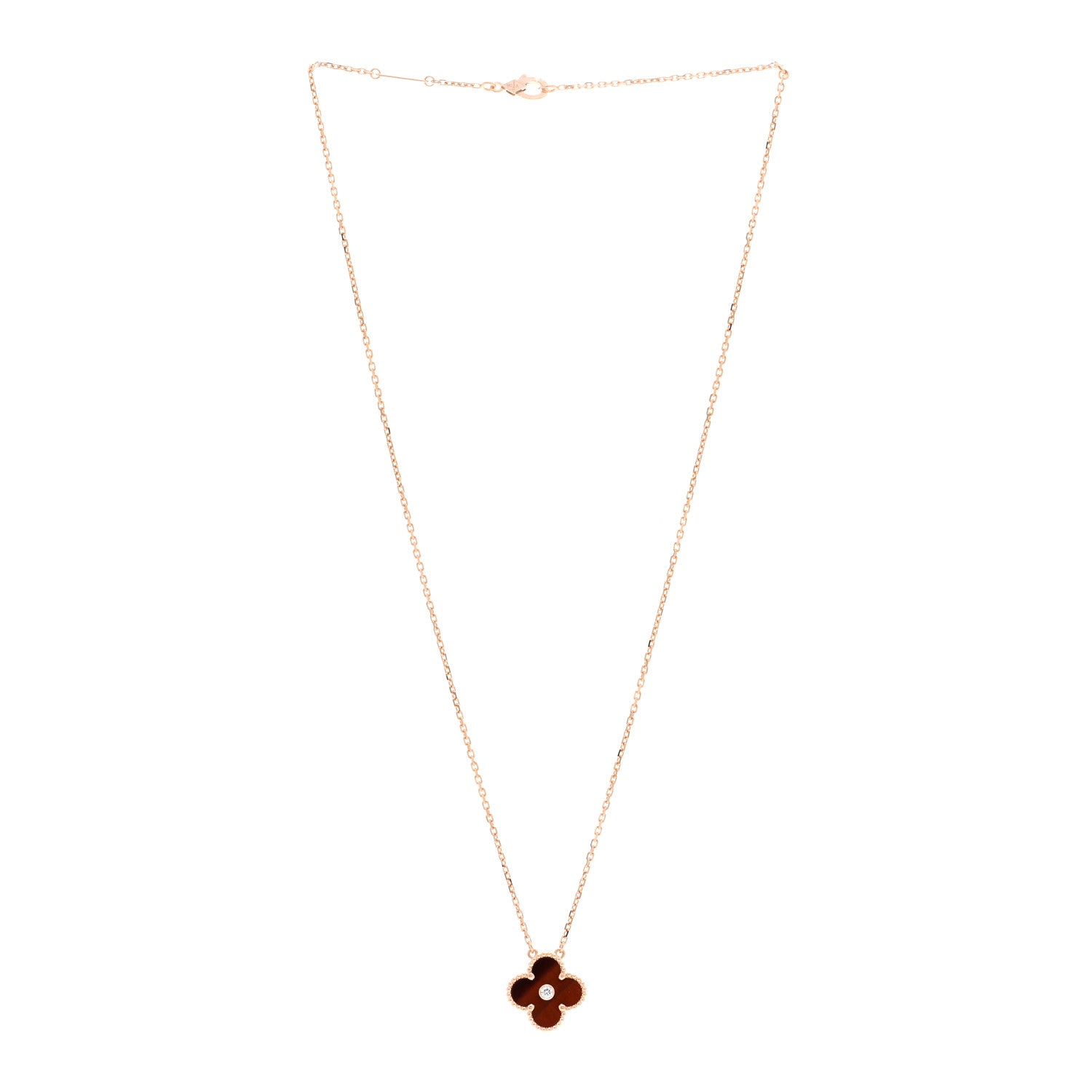 Van Cleef & Arpels 18K Rose Gold Diamond Bulls Eye Vintage Alhambra Pendant Necklace 3 of 6