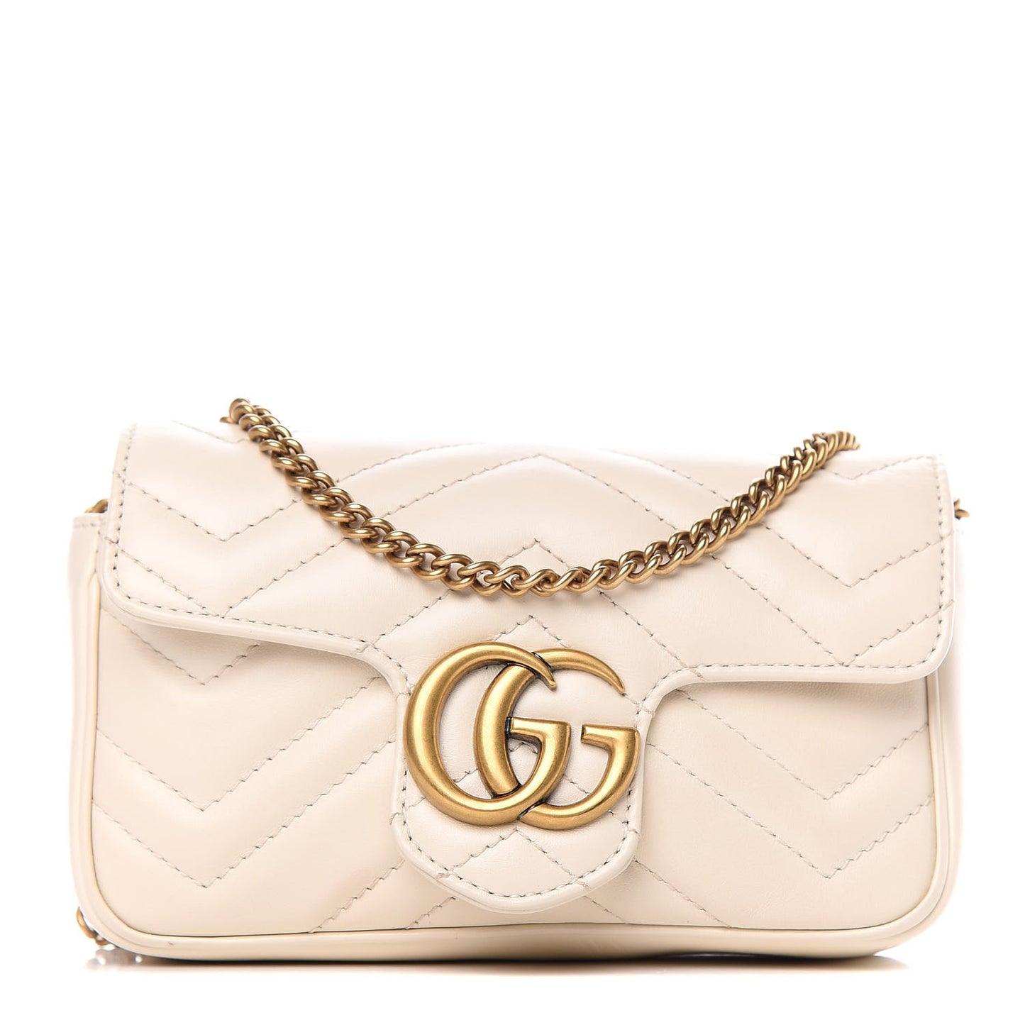 Calfskin Matelasse Super Mini GG Marmont Shoulder Bag White