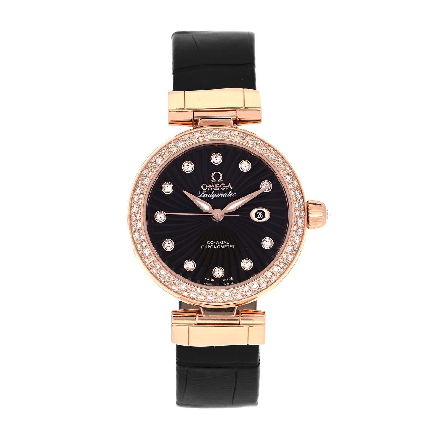 18K Red Gold Alligator Diamond Pave Bezel 34mm De Ville Ladymatic Automatic Watch Brown 425.68.34.20.63.001