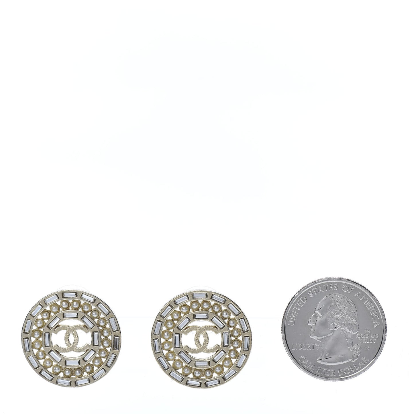 Pearl Crystal CC Round Earrings Gold