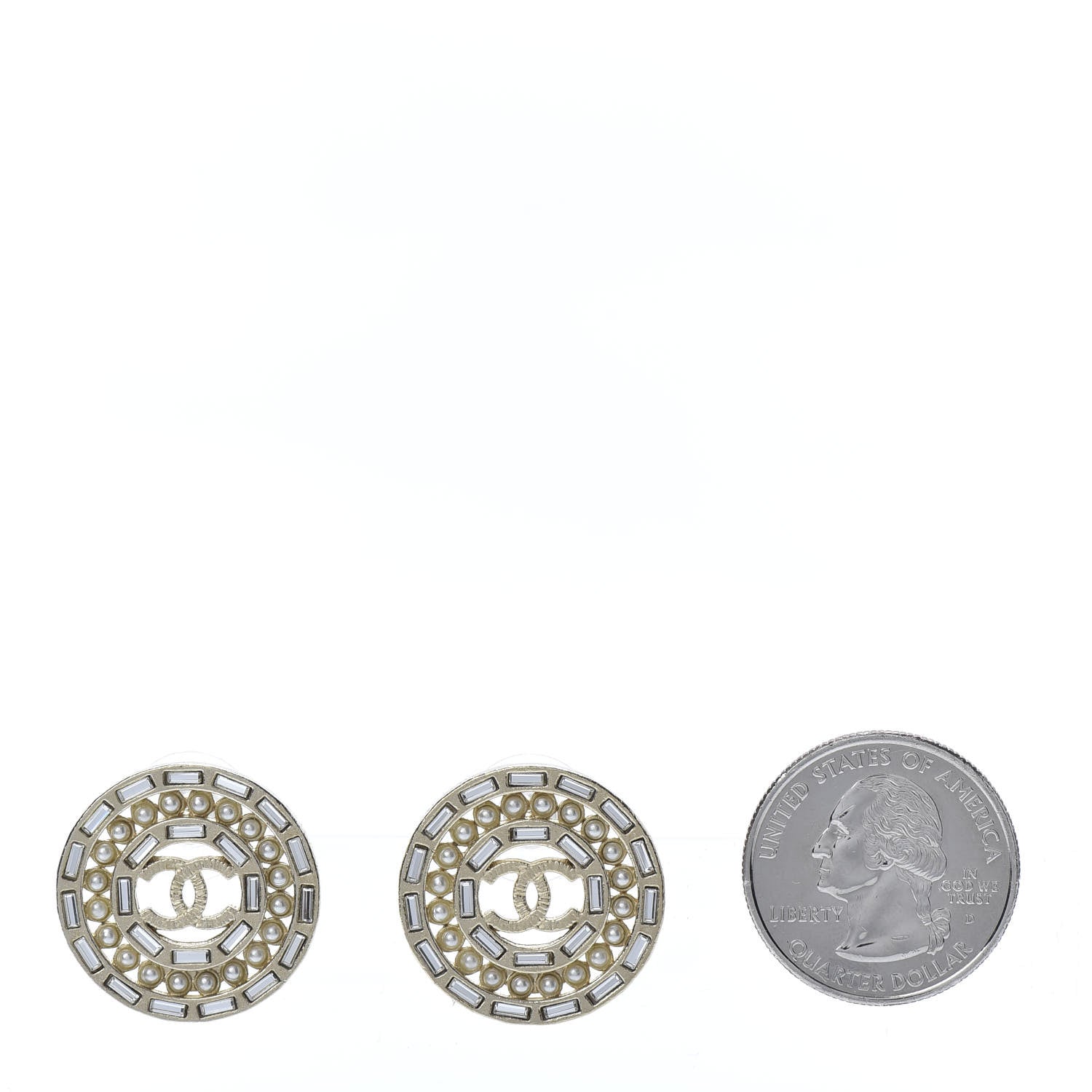 Chanel Pearl Crystal CC Round Earrings Gold 2 of 5