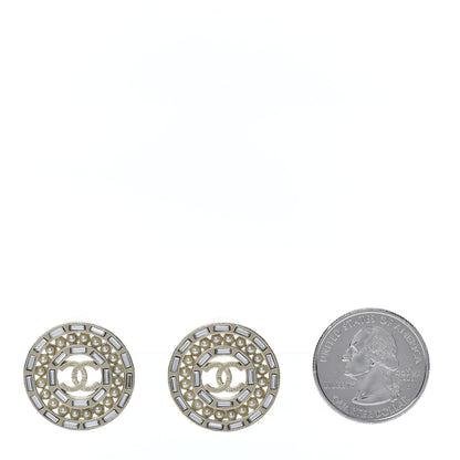 Chanel Pearl Crystal CC Round Earrings Gold 2 of 5