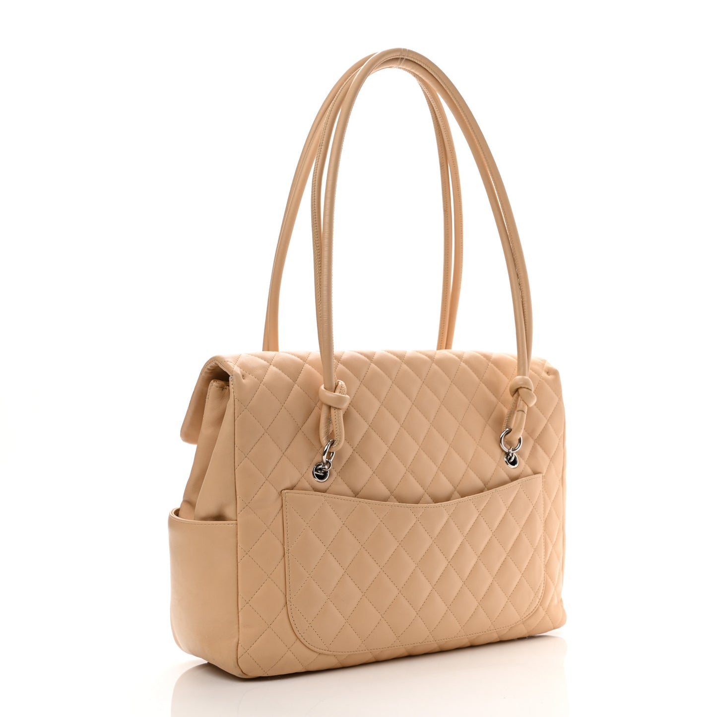 Calfskin Quilted Large Cambon Flap Beige Black