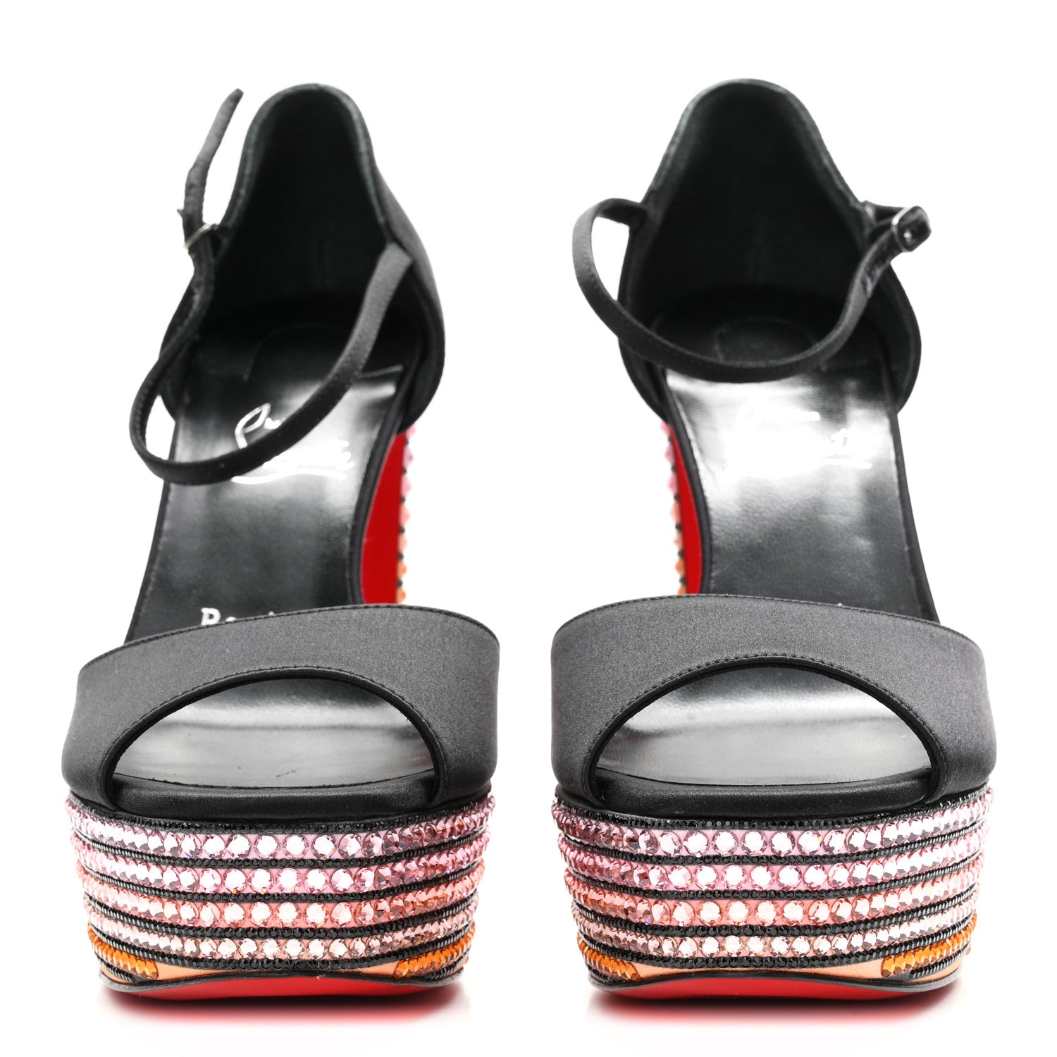 Christian Louboutin Satin Strass Sandaloo Aftersun 130 Sandals 38 Black Multicolor 3 of 9