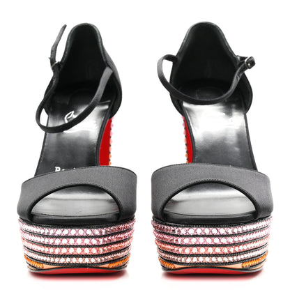 Christian Louboutin Satin Strass Sandaloo Aftersun 130 Sandals 38 Black Multicolor 3 of 9