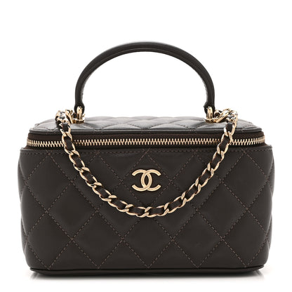 Chanel Lambskin Quilted Small Top Handle Vanity Case With Chain Dark Brown 1 of 11