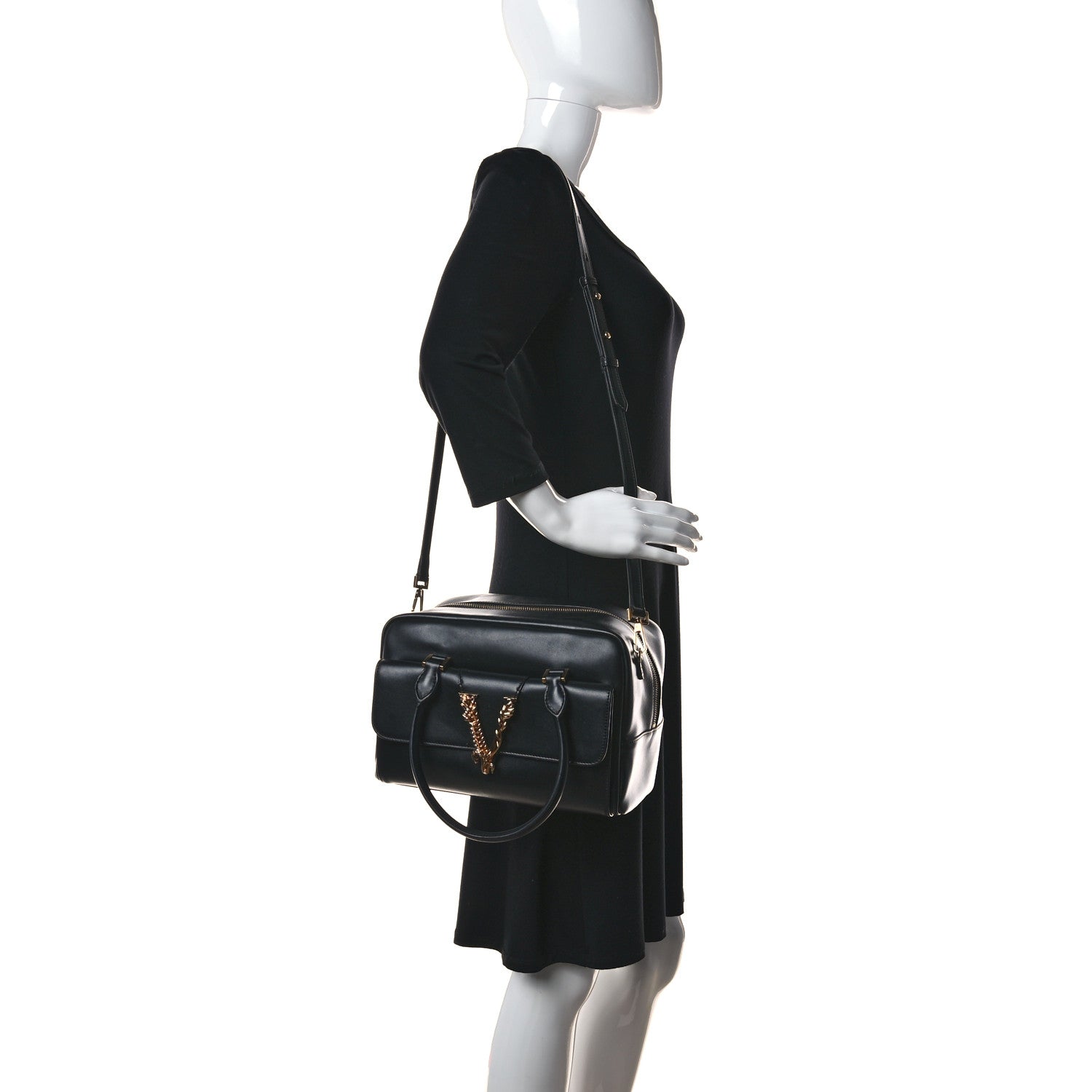 Versace Saffiano Virtus Small Bowling Bag Black 2 of 18