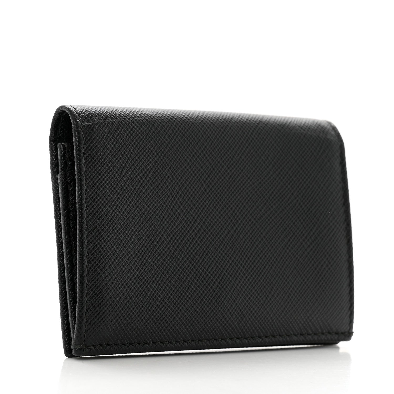 Prada Saffiano Metal Bi-Fold Card Holder Wallet Black 3 of 8