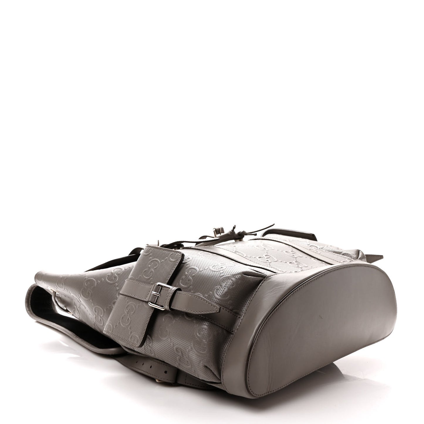 Calfskin GG Tennis Embossed Double Buckle Backpack Dusty Grey Black