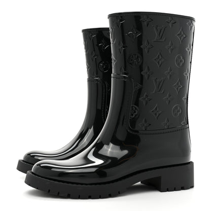 Louis Vuitton Rubber Embossed Monogram Drops Flat Half Boots 39 Black 3 of 7