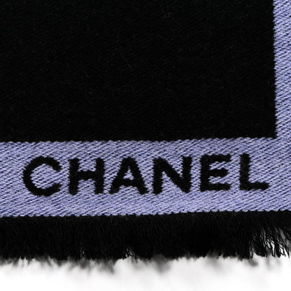 Chanel Wool Silk CC Logo Stole Black Blue 3 of 3