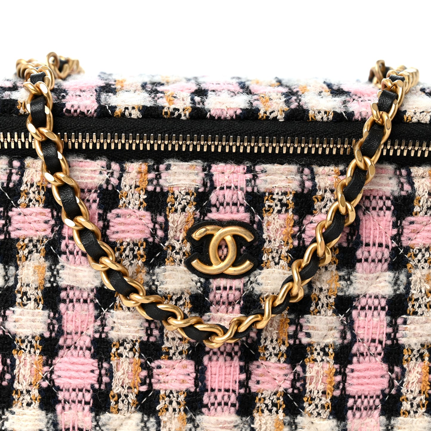 Tweed Pearl Crush Small Vanity Case With Chain Pink Multicolor