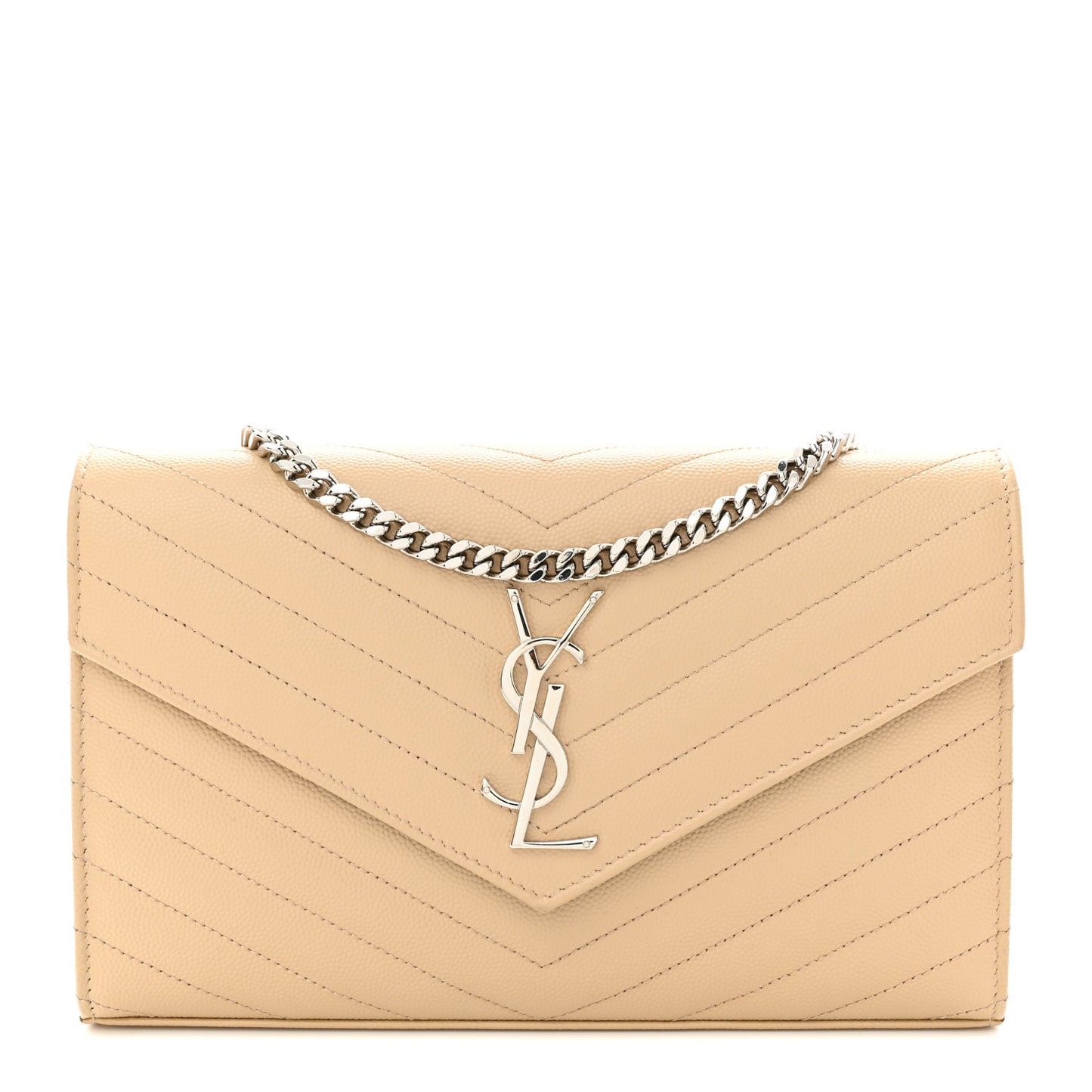 Grain De Poudre Matelasse Chevron Monogram Chain Wallet Dark Beige