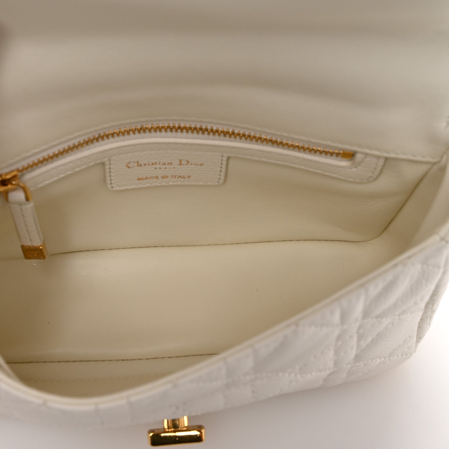 Calfskin Cannage Small Caro Bag Ivory