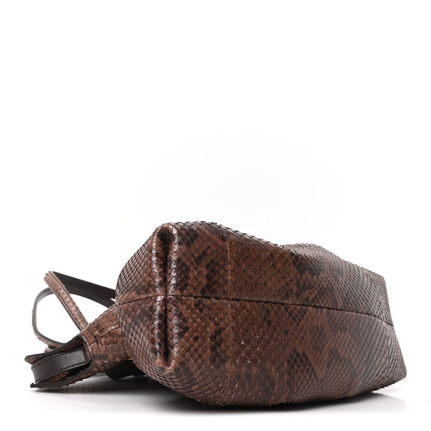 Salvatore Ferragamo パーティーバッグ ダークブラウン Salvatore Ferragamo Snakeskin Small Dumpling Soft Bag Testa di