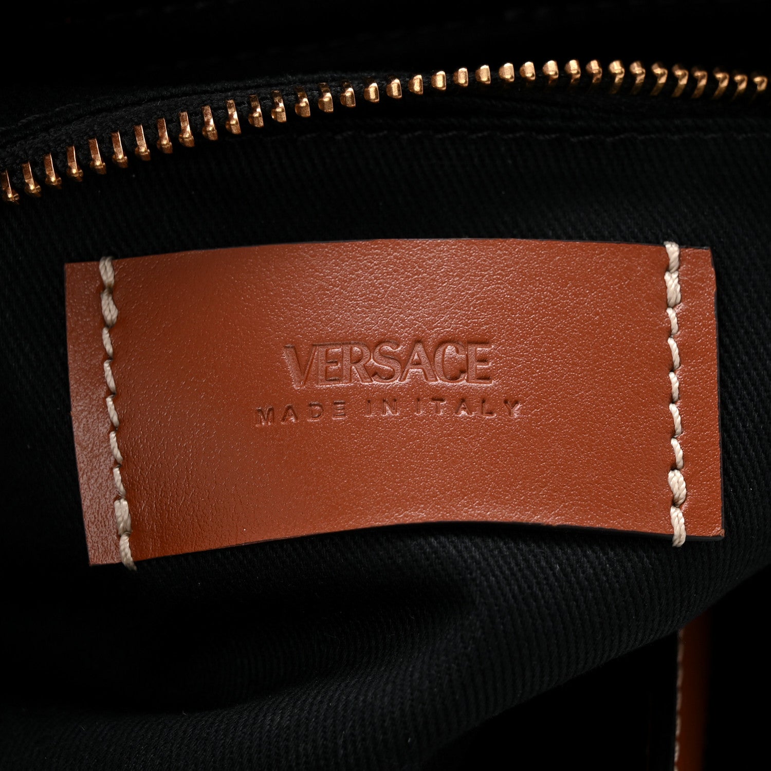 Versace Coated Canvas Calfskin La Greca Signature Shoulder Bag Black Caramel 6 of 9