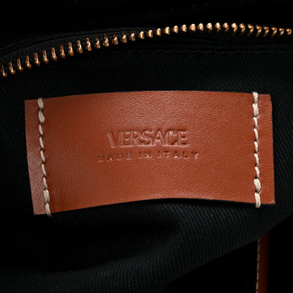Versace Coated Canvas Calfskin La Greca Signature Shoulder Bag Black Caramel 6 of 9