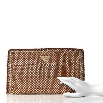 Prada Goatskin Woven Pouch Gold 2 of 10