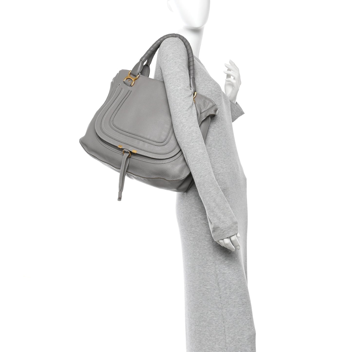 Calfskin Large Marcie Satchel Cashmere Grey