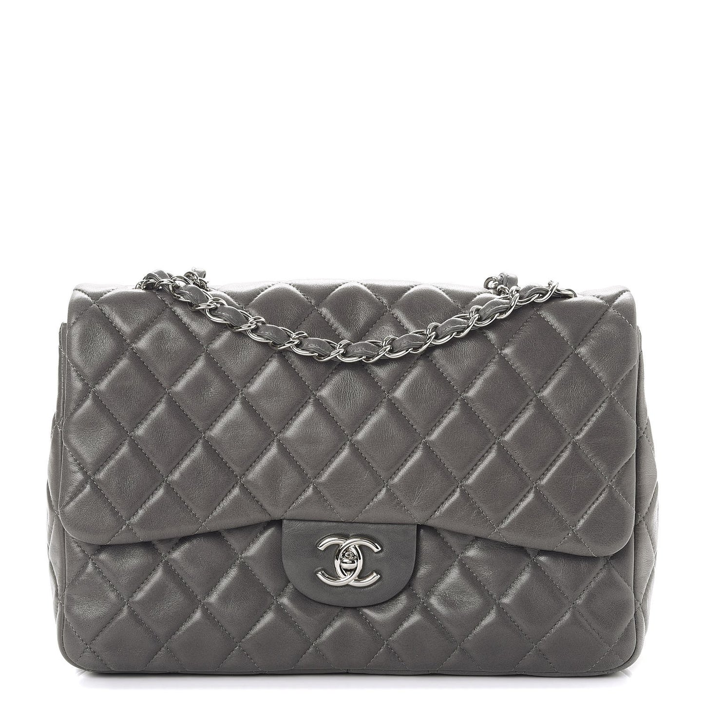 Lambskin Quilted Jumbo Single Flap Dark Grey