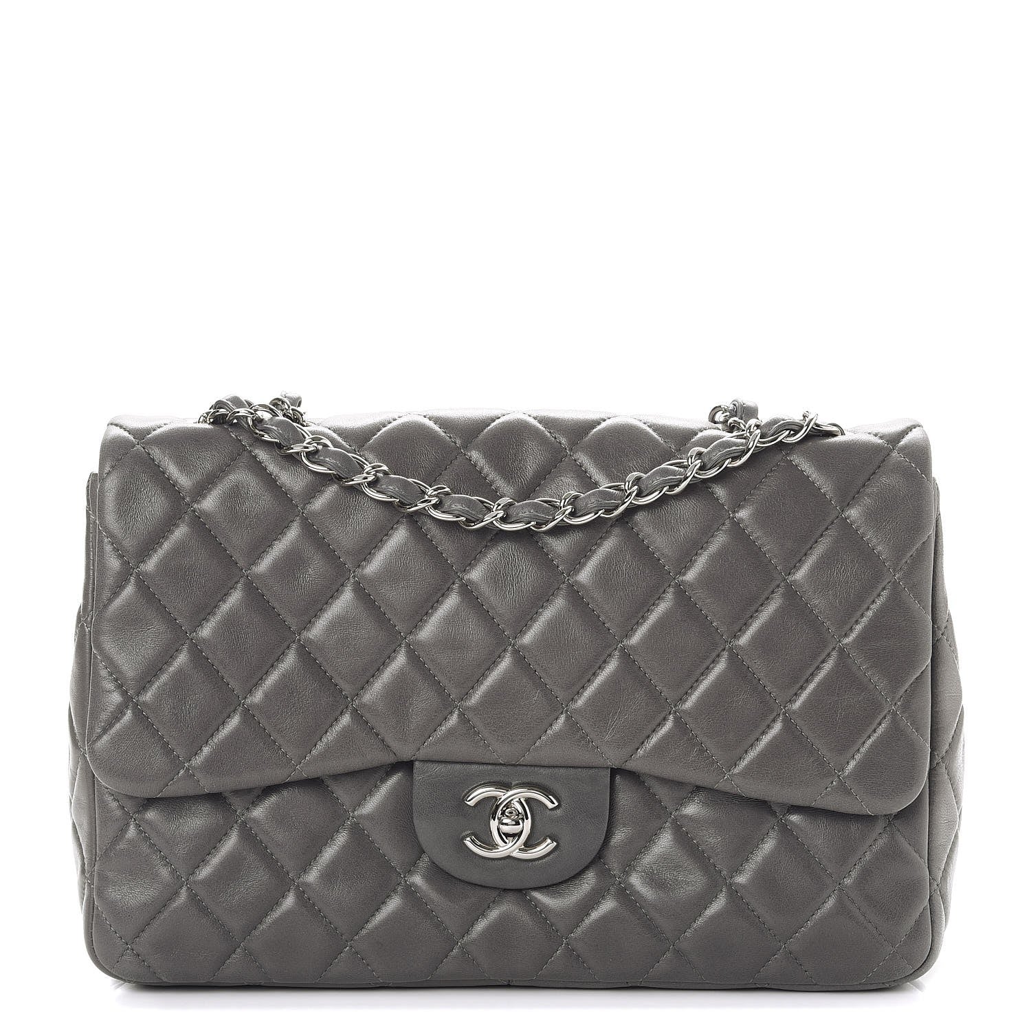 Chanel Lambskin Quilted Jumbo Single Flap Dark Grey 1 of 9