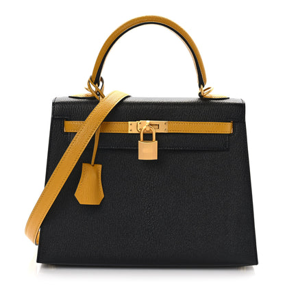 Hermes Chevre Mysore Bi-Color Horseshoe Kelly Sellier 25 Black Ambre 1 of 9