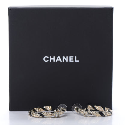 Chanel Crystal Pearl Twist CC Hoop Earrings Gold Black 6 of 6