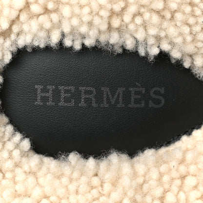 Hermes Calfskin Woolskin Womens Chypre Sandals 40 Black Ecru 7 of 7