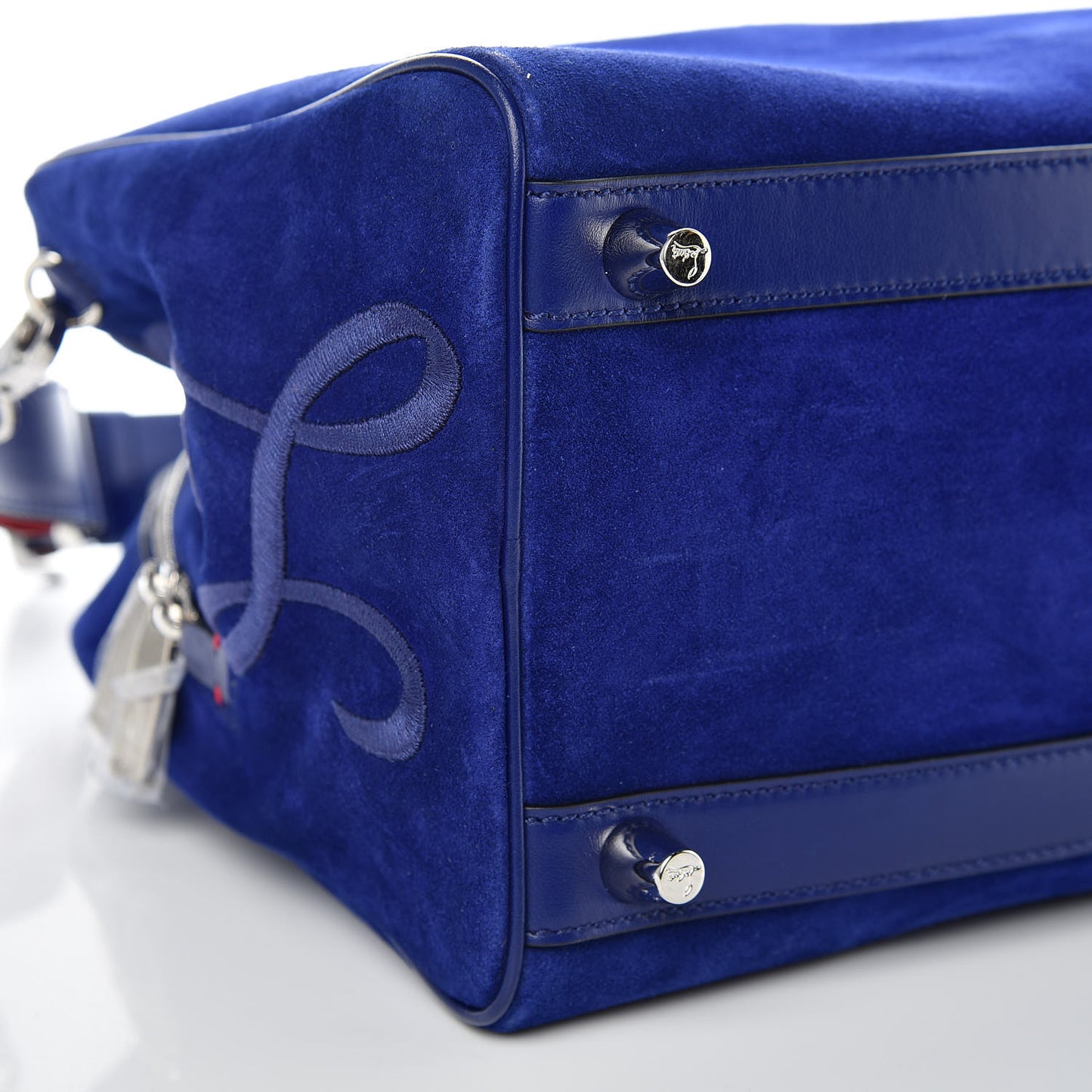 Suede Calfskin Small Marie Jane Top Handle Nomade Blue