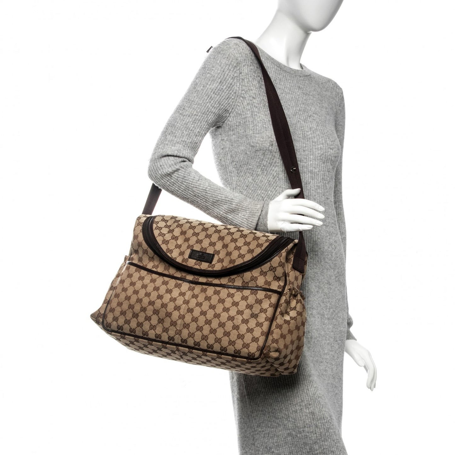 Monogram Natural Pigskin Large Diaper Bag Beige Ebony Cocoa Dark Chocolate