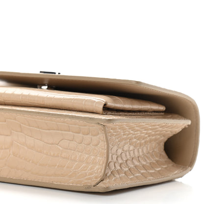 Saint Laurent Calfskin Crocodile Embossed Monogram Sunset Chain Wallet Dark Beige 9 of 10