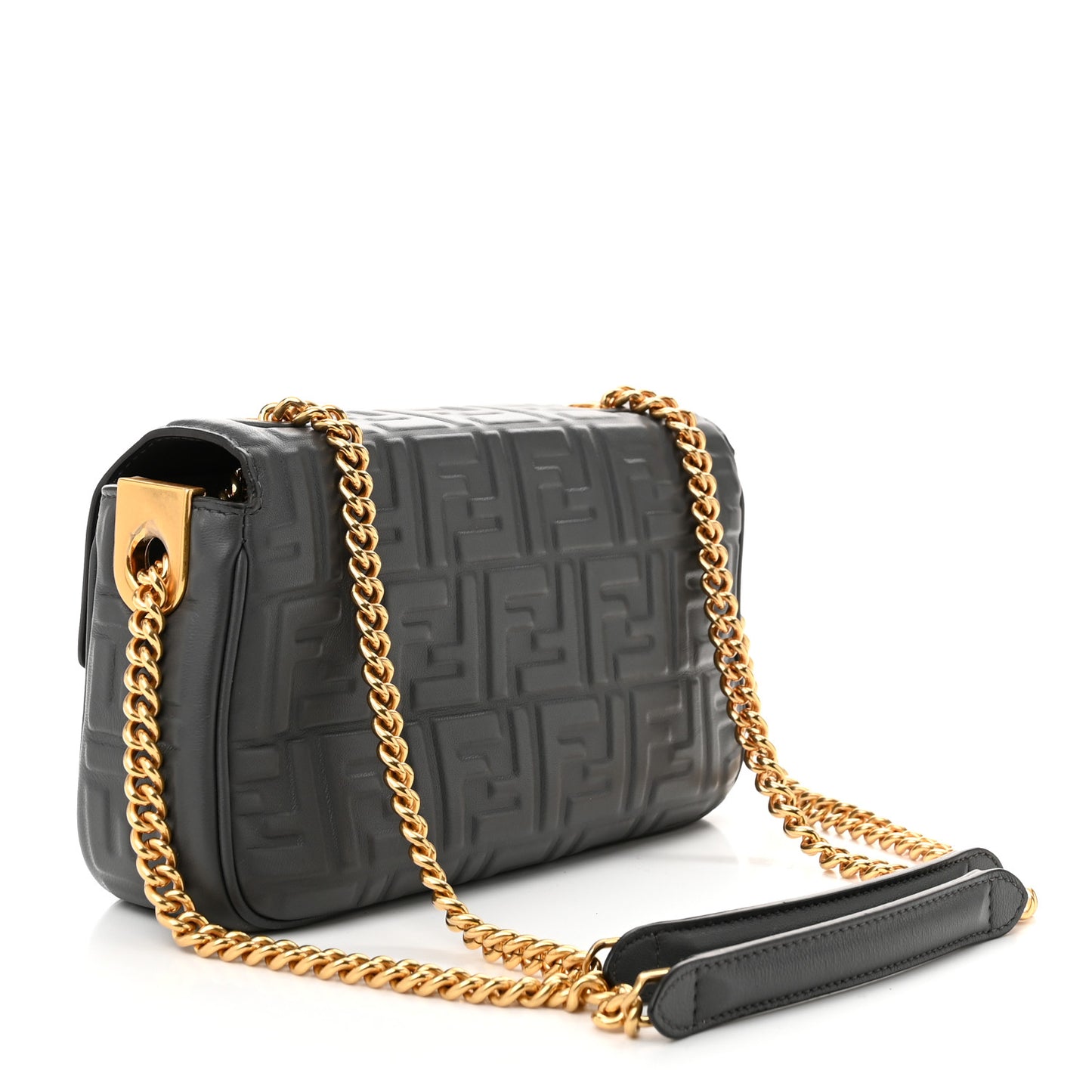 Nappa Small FF Embossed Mid Chain Baguette Anthracite