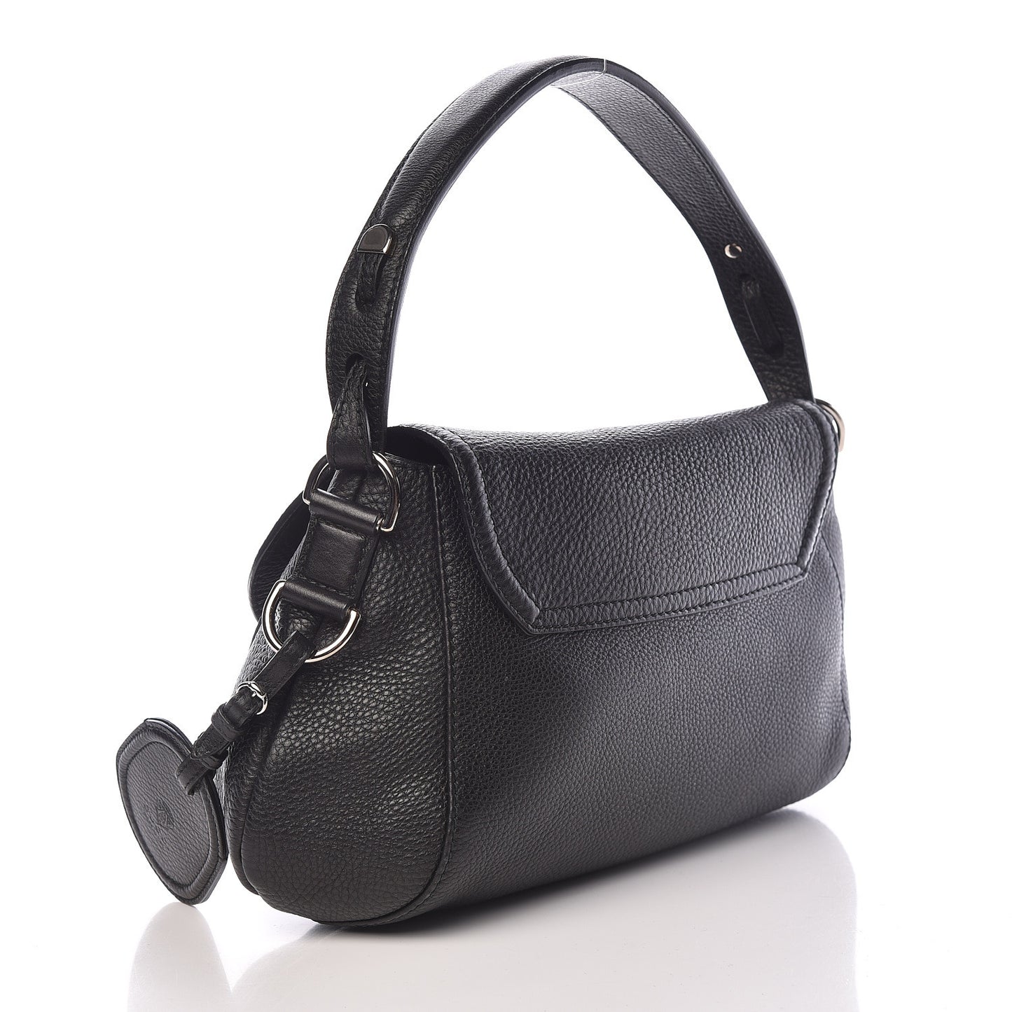 Pebbled Calfskin Medium Techno Horsebit Shoulder Flap Bag Black
