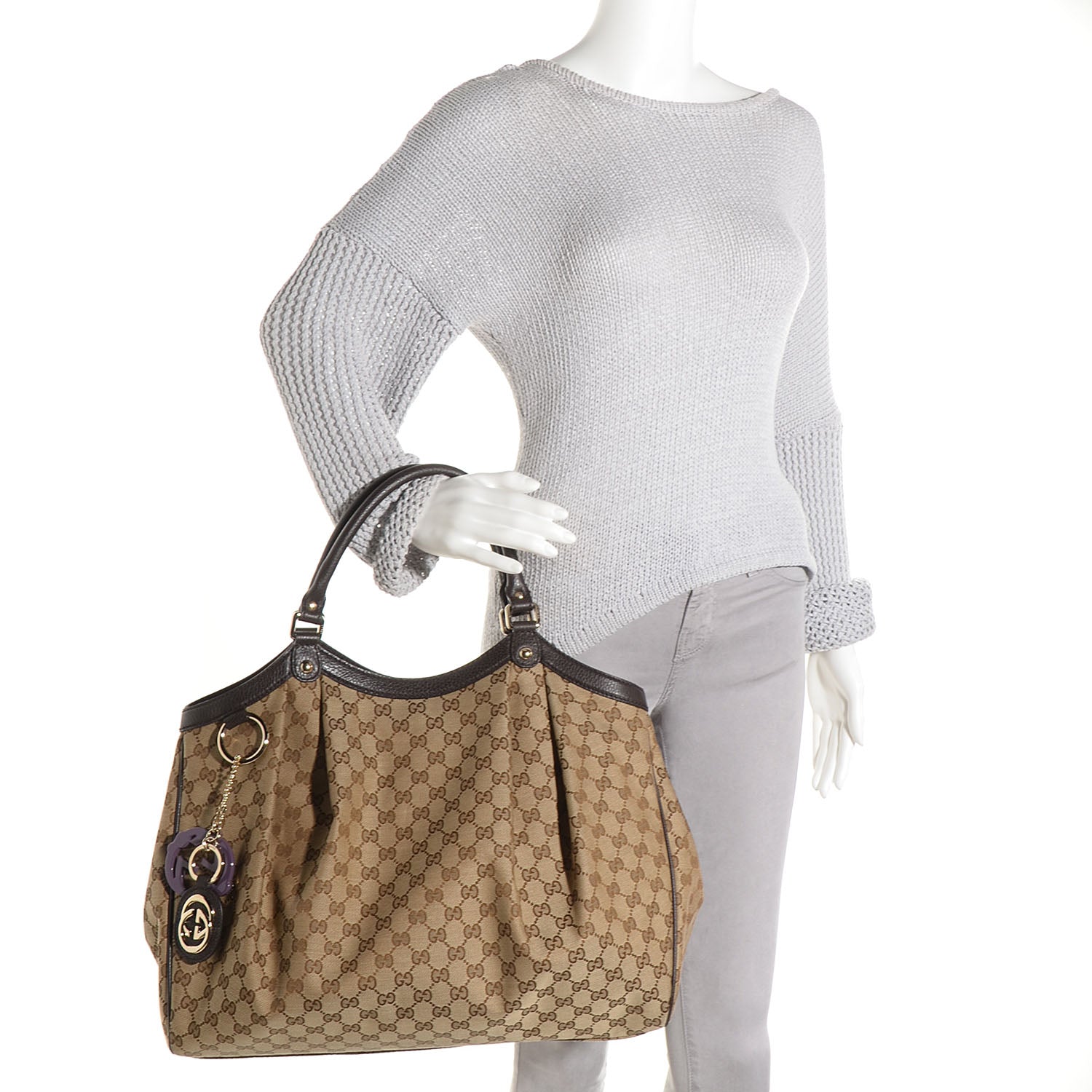 Gucci Monogram Dollar Calfskin Large Sukey Tote Beige Ebony Testa di Moro 2 of 8