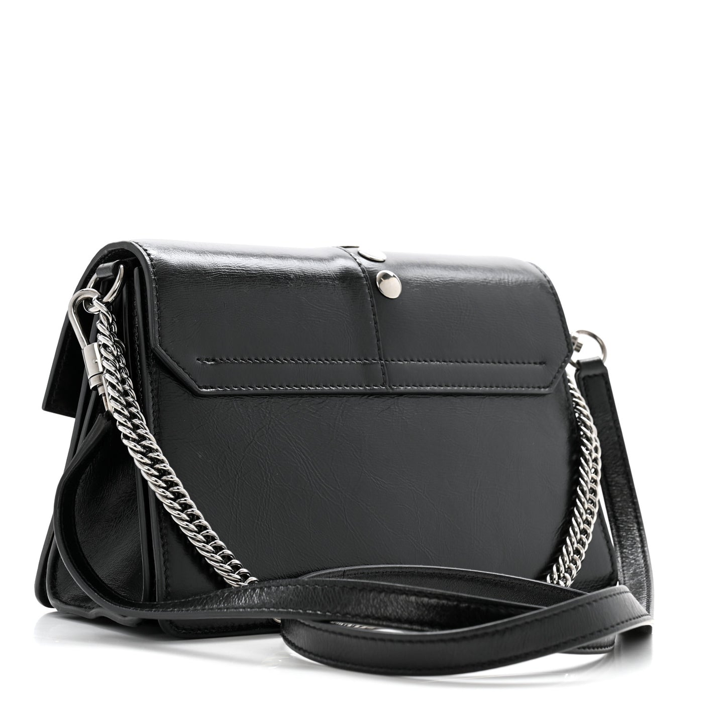 Studded Crinkled Patent Goatskin Small GV3 Shoulder Bag Black