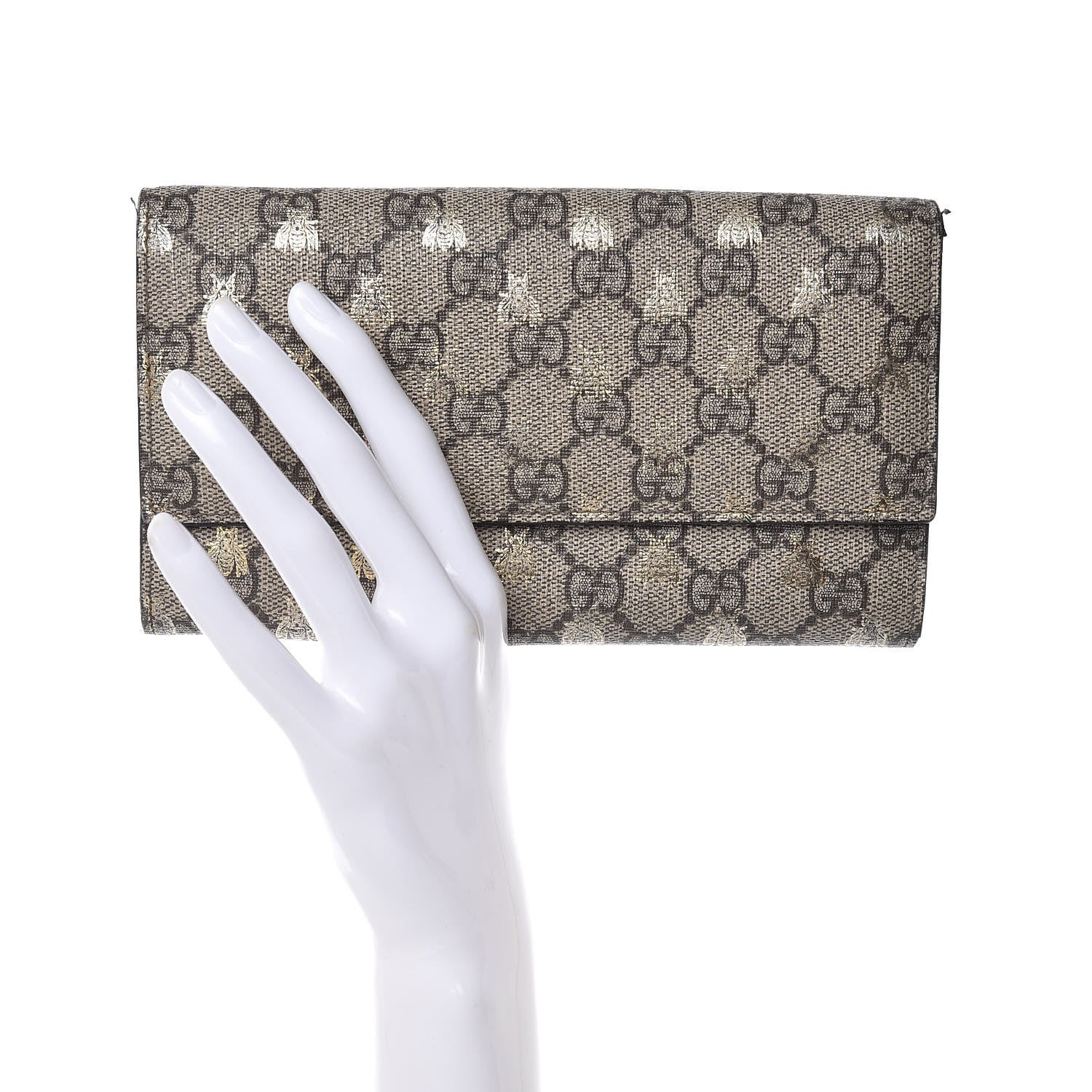 Gucci GG Supreme Monogram Bees Continental Wallet Beige Oro Black 2 of 10