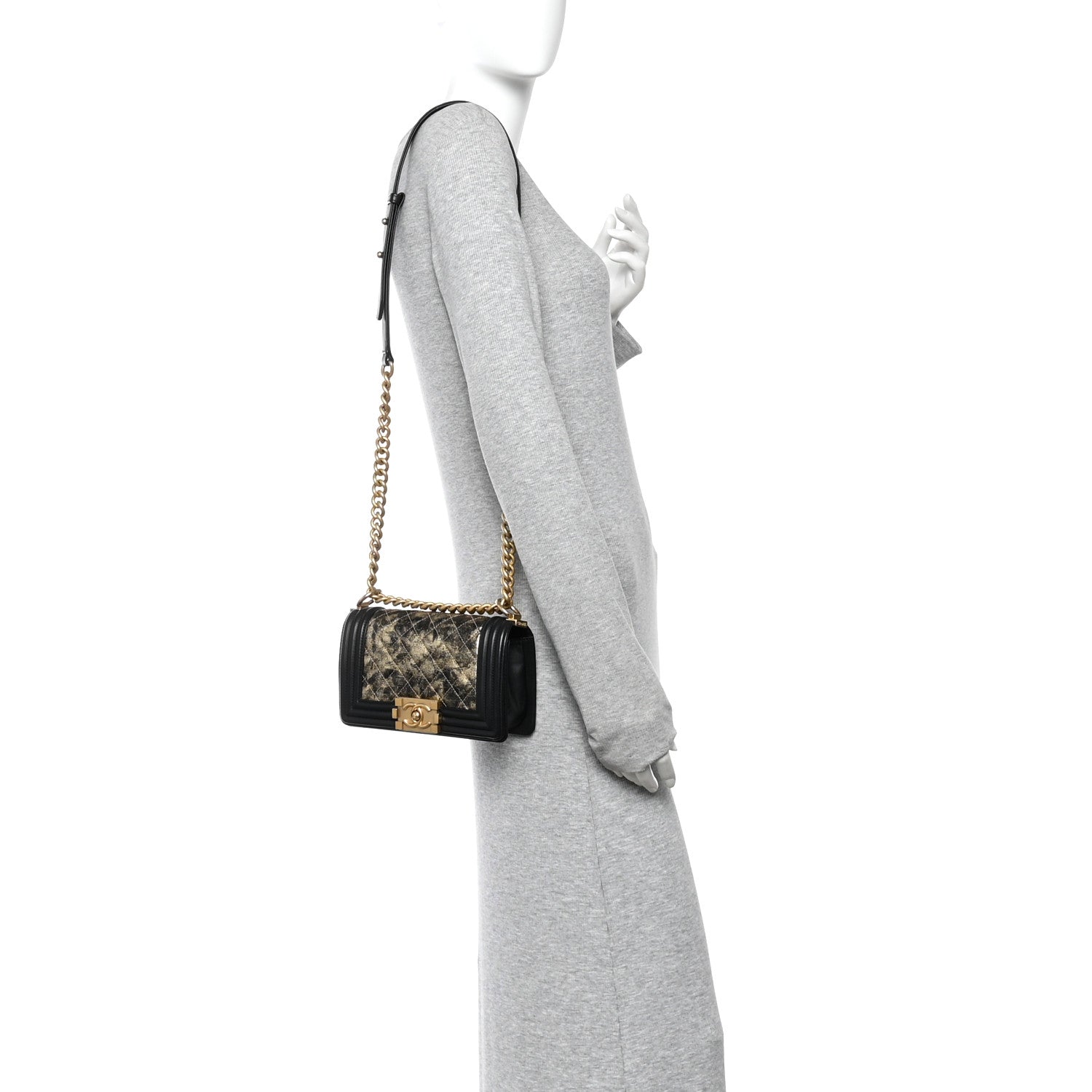 Chanel Metallic Crumpled Goatskin Small Boy Flap Black Gold 2 of 10