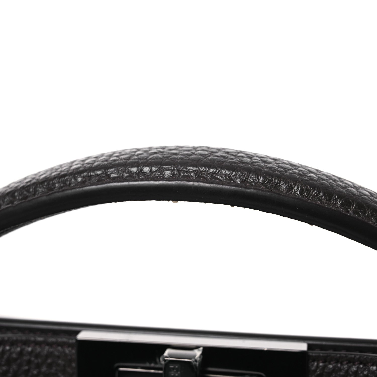 Fendi Cuoio Romano Vitello Cover Glazed Fabric Bi-Color FF 1974 Medium Peekaboo I SEE U Satchel Dark Brown 14 of 16