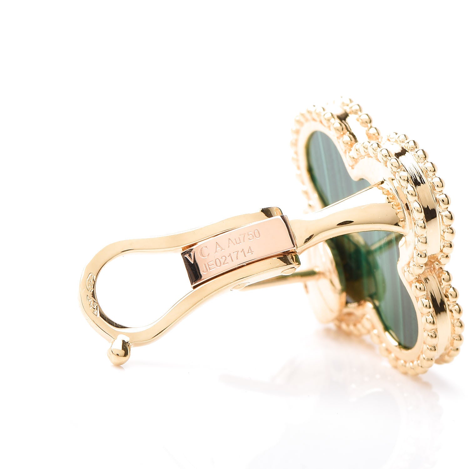 Van Cleef & Arpels 18K Yellow Gold Malachite Magic Alhambra Earrings 3 of 3
