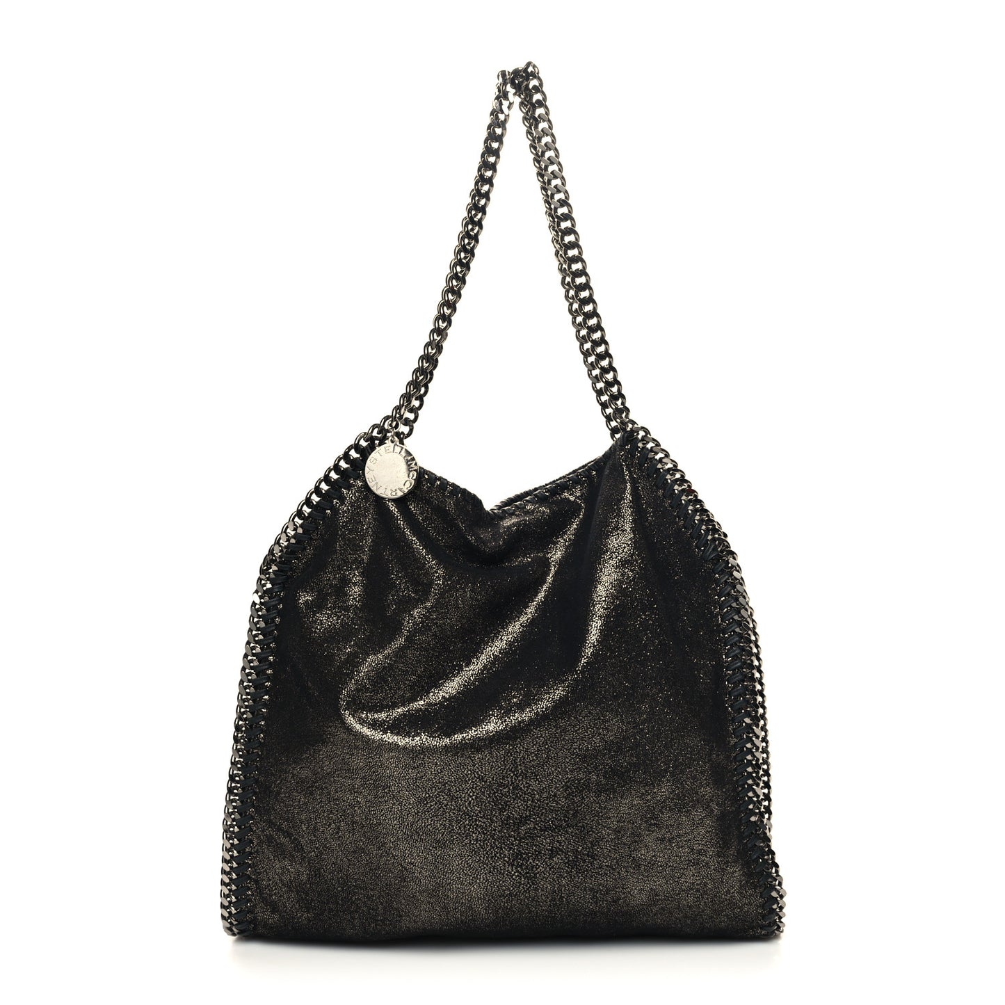 Chamois Shiny Dotted Falabella Fold Over Tote Ruthenium