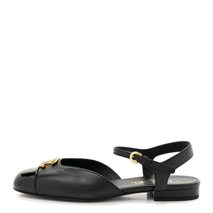 Chanel Lambskin Patent Cap Toe Crystal Enamel CC Mary Jane Slingback Flats 39 Black 1 of 9