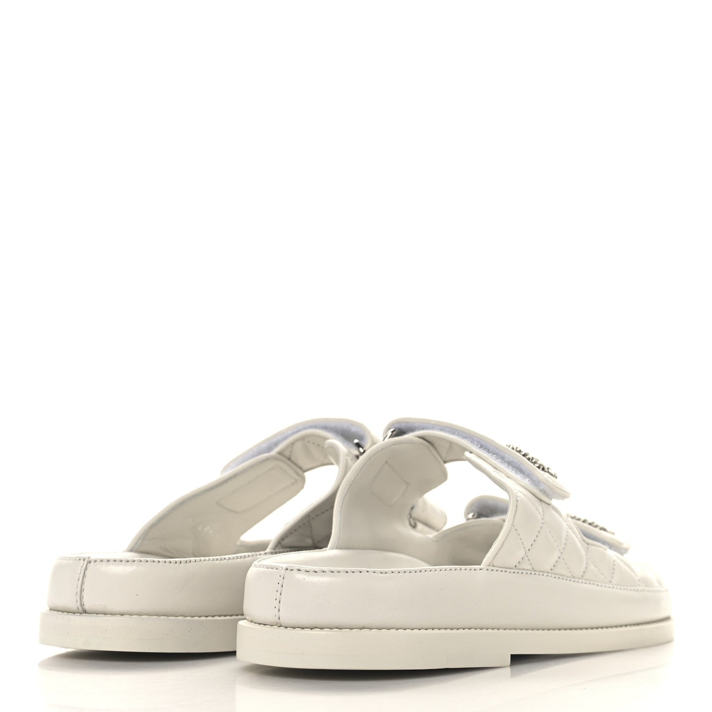 Lambskin Quilted Velcro Dad Chain CC Slide Sandals 39 White
