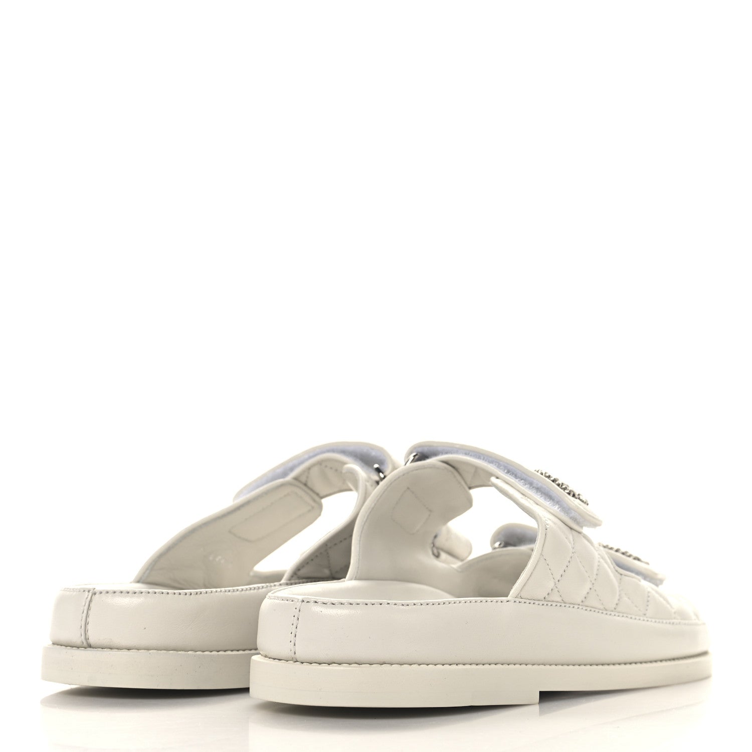 Chanel Lambskin Quilted Velcro Dad Chain CC Slide Sandals 39 White 5 of 9