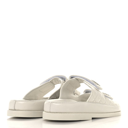 Chanel Lambskin Quilted Velcro Dad Chain CC Slide Sandals 39 White 5 of 9