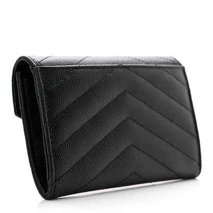 Saint Laurent Grain De Poudre Matelasse Chevron Small Monogram Envelope Wallet Black 3 of 9