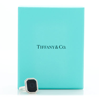 Tiffany Sterling Silver Black Onyx Ziegfeld Daisy Ring 55 7.25 6 of 6