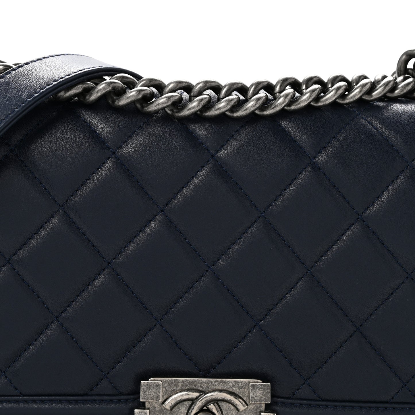Calfskin Quilted Medium Boy Flap Navy
